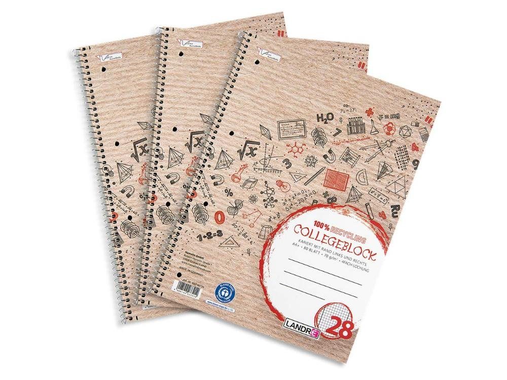 LANDRE Notizblock LANDRÉ Recycling-Collegeblock mit Rand links und r