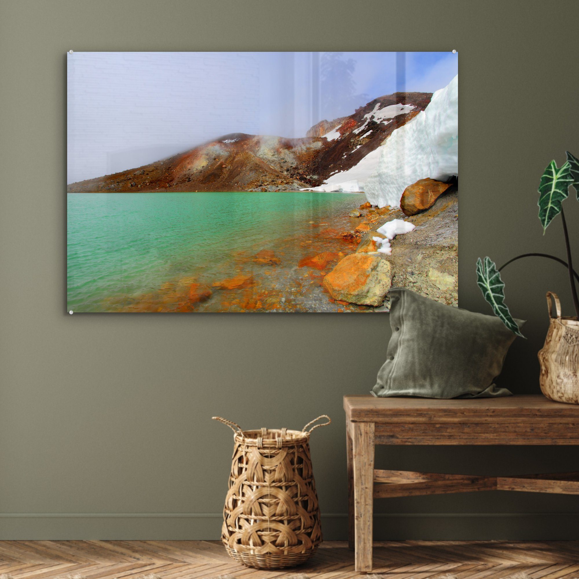 MuchoWow Acrylglasbild Grüner See im Schlafzimmer Ozeanien, Tongariro-Nationalpark Wohnzimmer Acrylglasbilder (1 St), in &