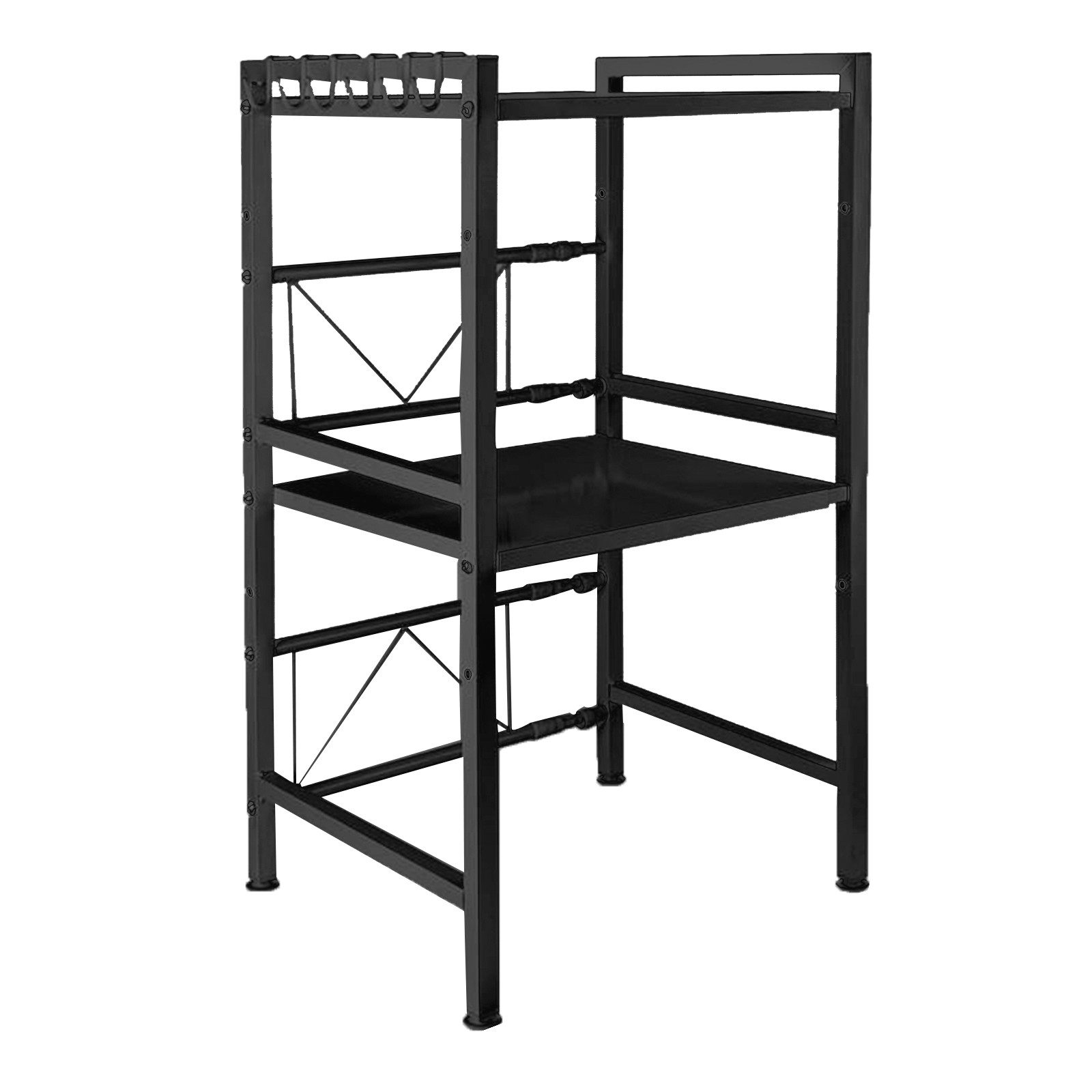 JEOBEST Regalelement Küchenregal Mikrowellenregal 3-Stufig, Erweiterbares Mikrowellen Regal, mit 6 Haken für Arbeitsplatte,Bäckereiregale,Küchenorganizer – Bild 2 von 5