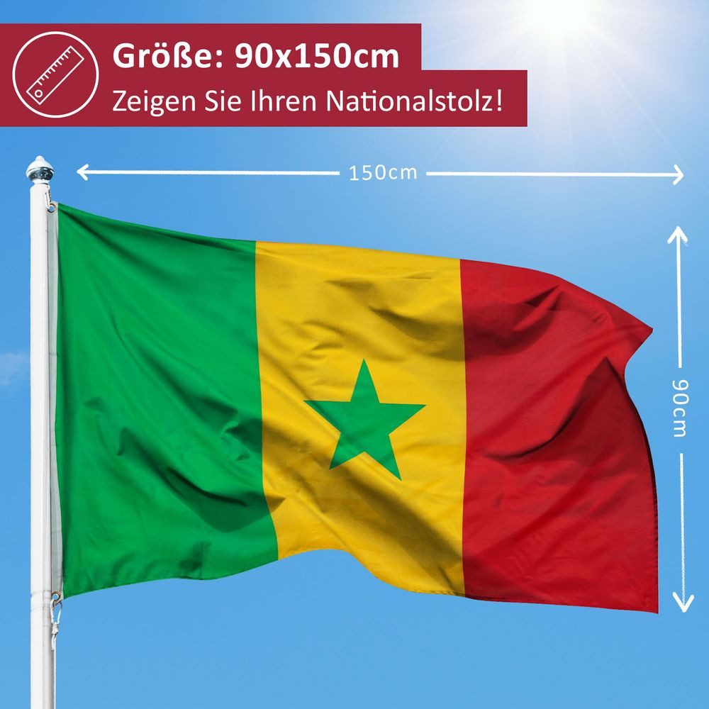 PHENO FLAGS Flagge Senegal Flagge 90 x 150 cm Senegalesische Fahne (Hissflagge für Fahnenmast), Inkl. 2 Messing Ösen