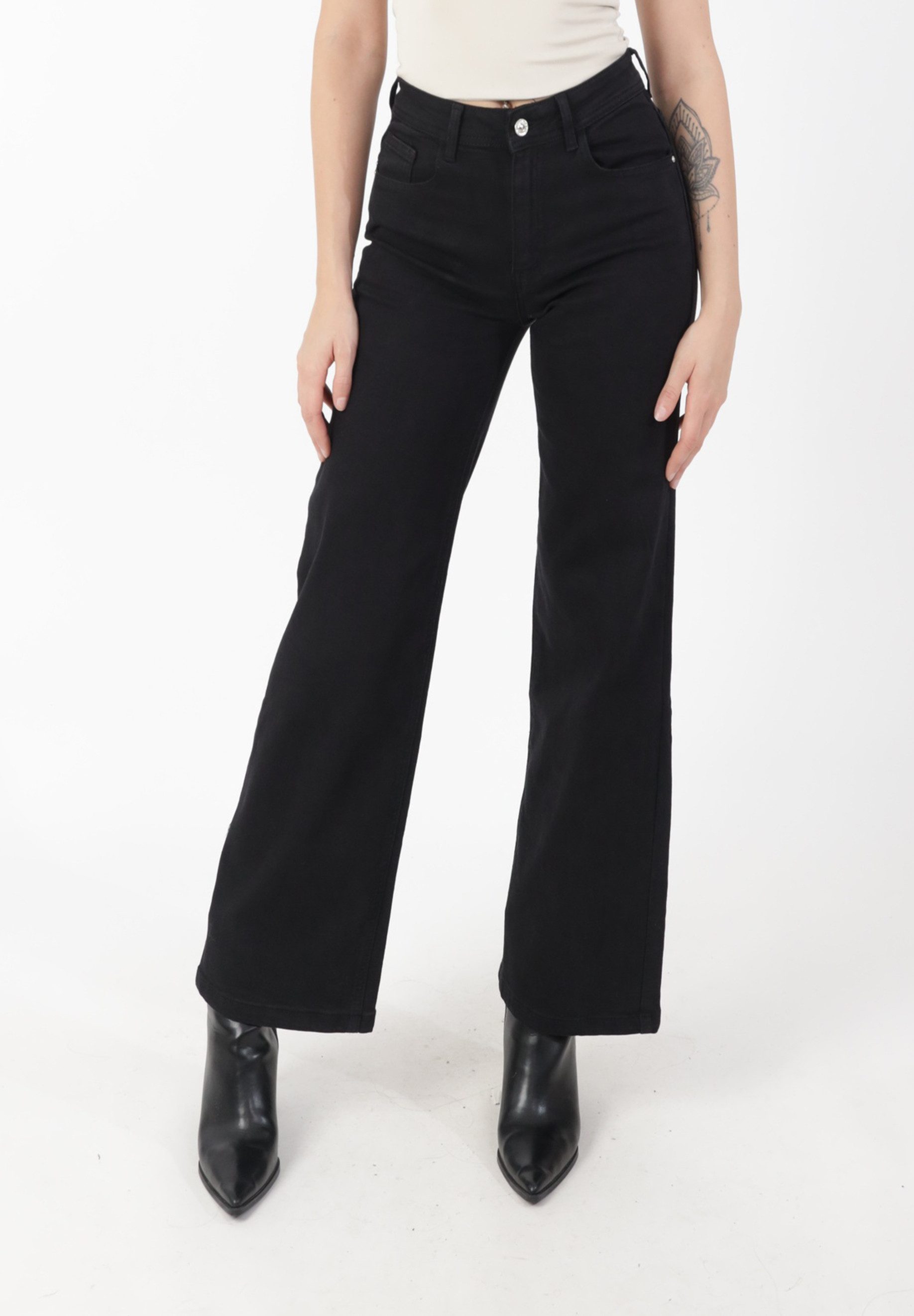 Straight-Jeans Damen Straight Leg Hose mit High Waist – Moderne Wide Leg Passform