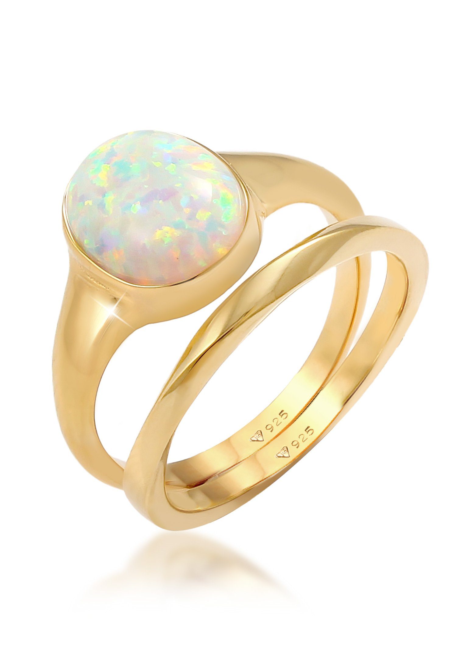 Ring-Set Klassik Opal Basic gedreht (2 tlg) 925 Silber