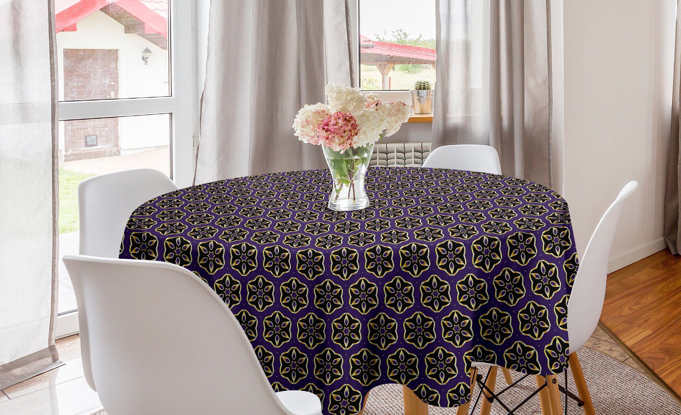 Abakuhaus Tischdecke Kreis Tischdecke Abdeckung für Esszimmer Küche Dekoration, Blumen Geometrische Oriental Blumen
