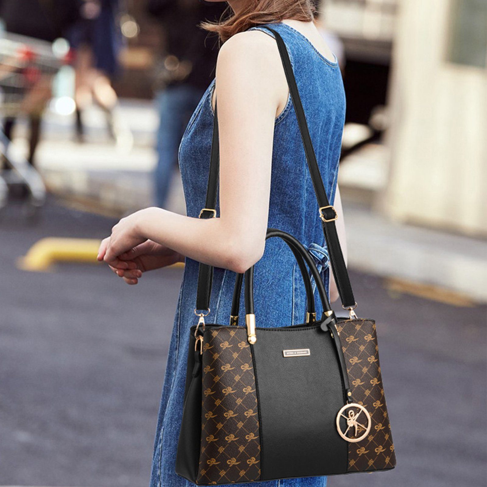 feinlux Henkeltasche Henkeltasche (Packung, Handtasche Tragetasche Aktentasche), für Frau Frauen Jungen Freizeit Arbeit Business Schule Büro Reisen usw