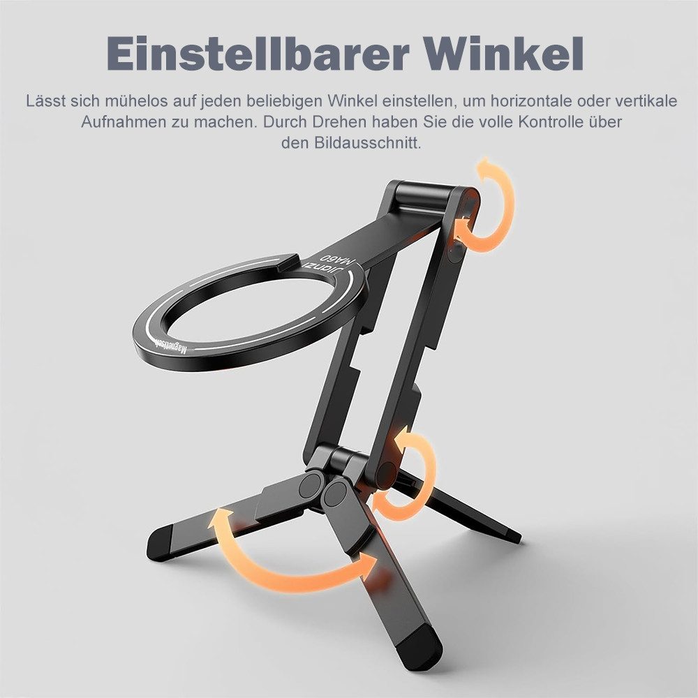 AFKSMILE Smartphone-Halterung MA60 Magnetisches Handy-Stativ, 3in1 Aluminium Mini Selfie Stick, (Kompatibel mit iPhone 17 16 15 14 13 12, Magsafe, Sumsung) – Bild 3 von 5