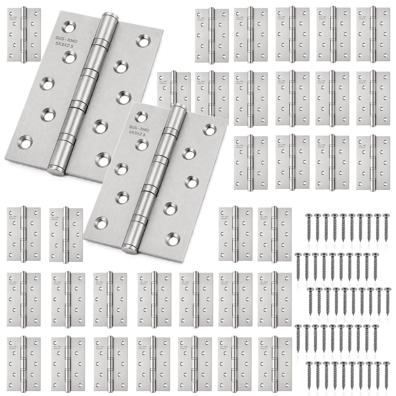 HOOZ Türbeschlag Scharniere Klappbar 304 Edelstahl 125mm – Kugelgelagert – 40er Set (Set, 40 St., 40 Scharniere inkl. Edelstahlschrauben), 315° Öffnungswinkel, Schwerlast-Ausführung, rostfrei, inkl. Schrauben
