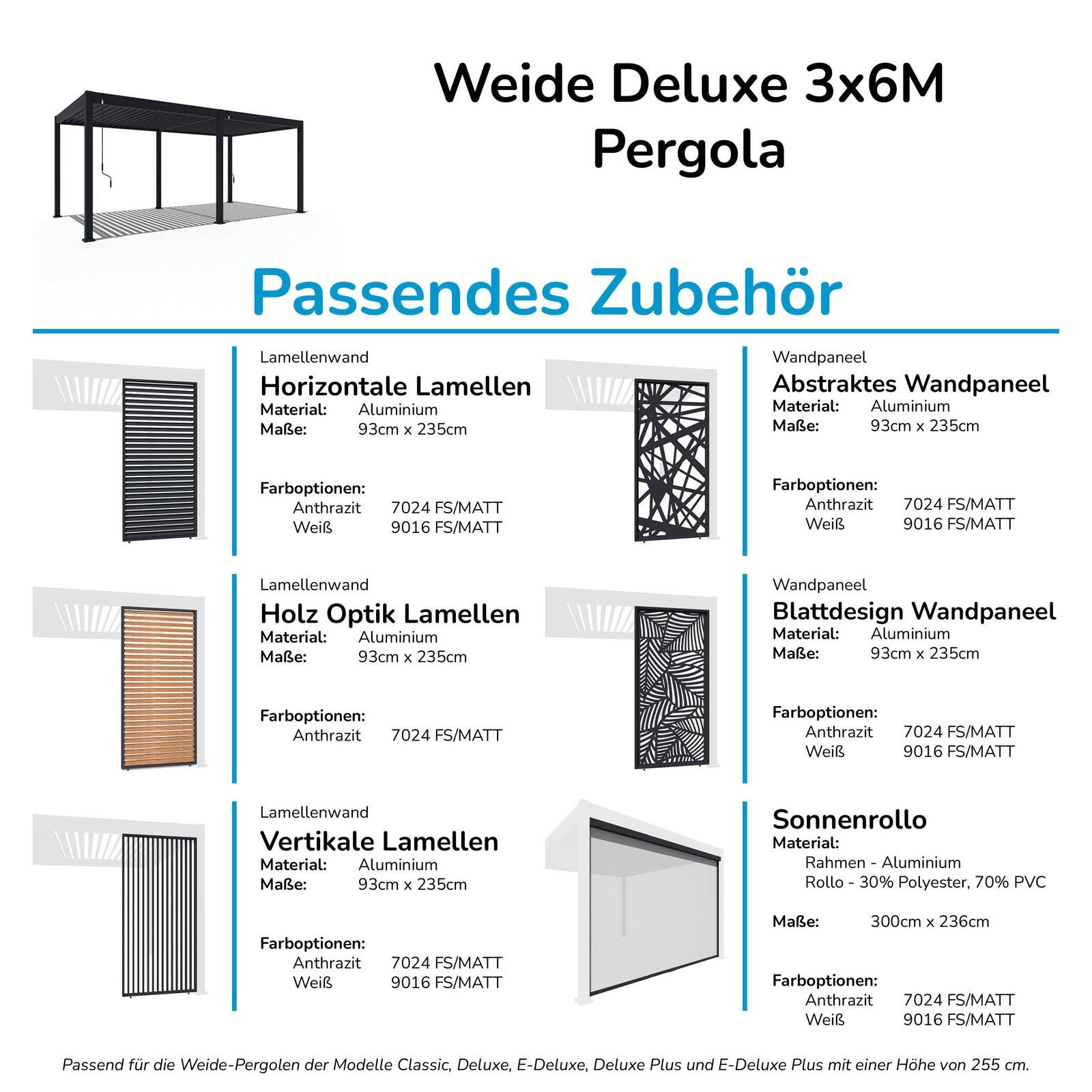 Weide Pergola Deluxe mit Classic Pergola 6 x 6 M weiß Lamellendach, BxTxH: 600x600x255 cm