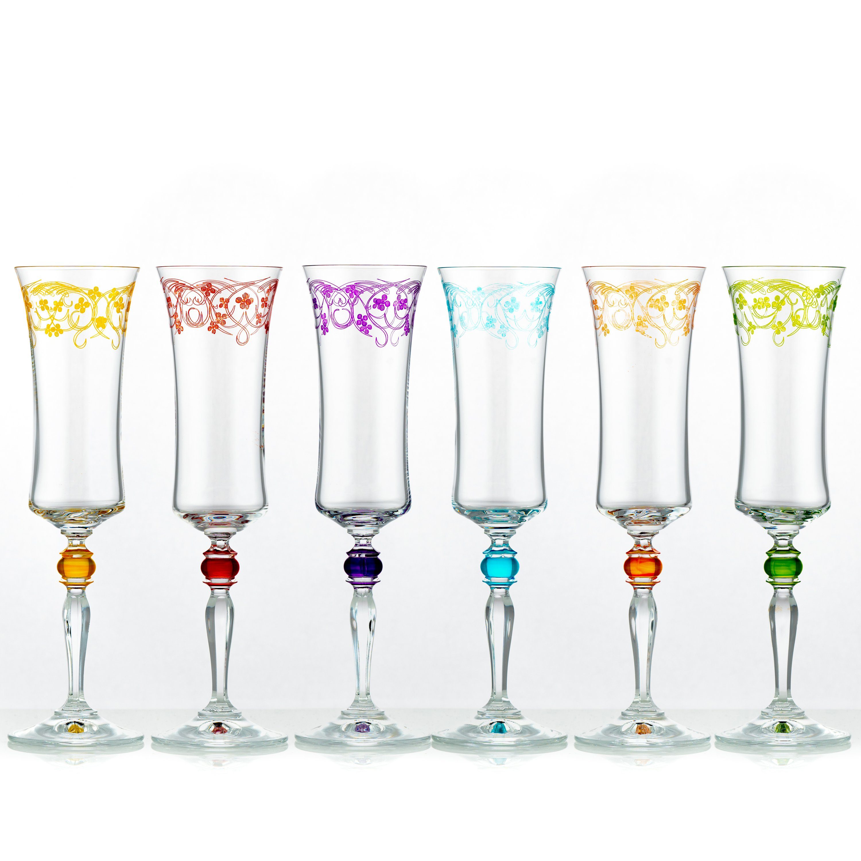 Crystalex Sektglas Grace (farbige Gravur) Бокалы для шампанского 190 ml 6er Set, Kristallglas, bunte Gravur, mehrfarbig