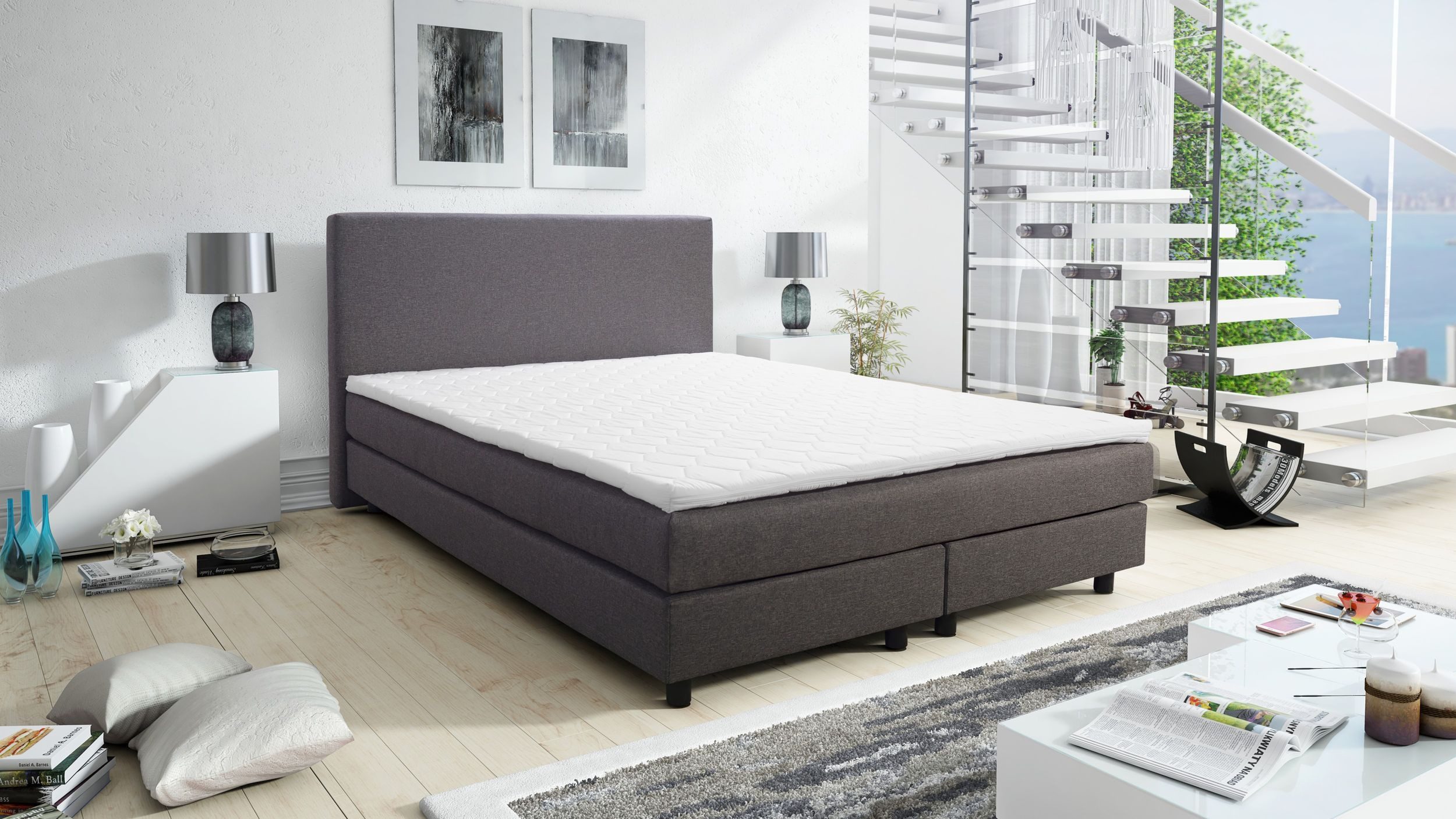Küchen-Preisbombe Boxspringbett Glenn 2 Hotelbett Boxbett 140x200 Bonellfederkern Bett Topper grau