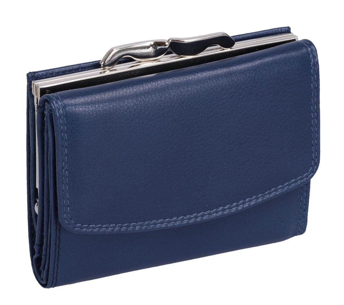GlücksNugget Geldbörse dunkelblaue Leder Damenbörse mit Bügel, Knipsbörse