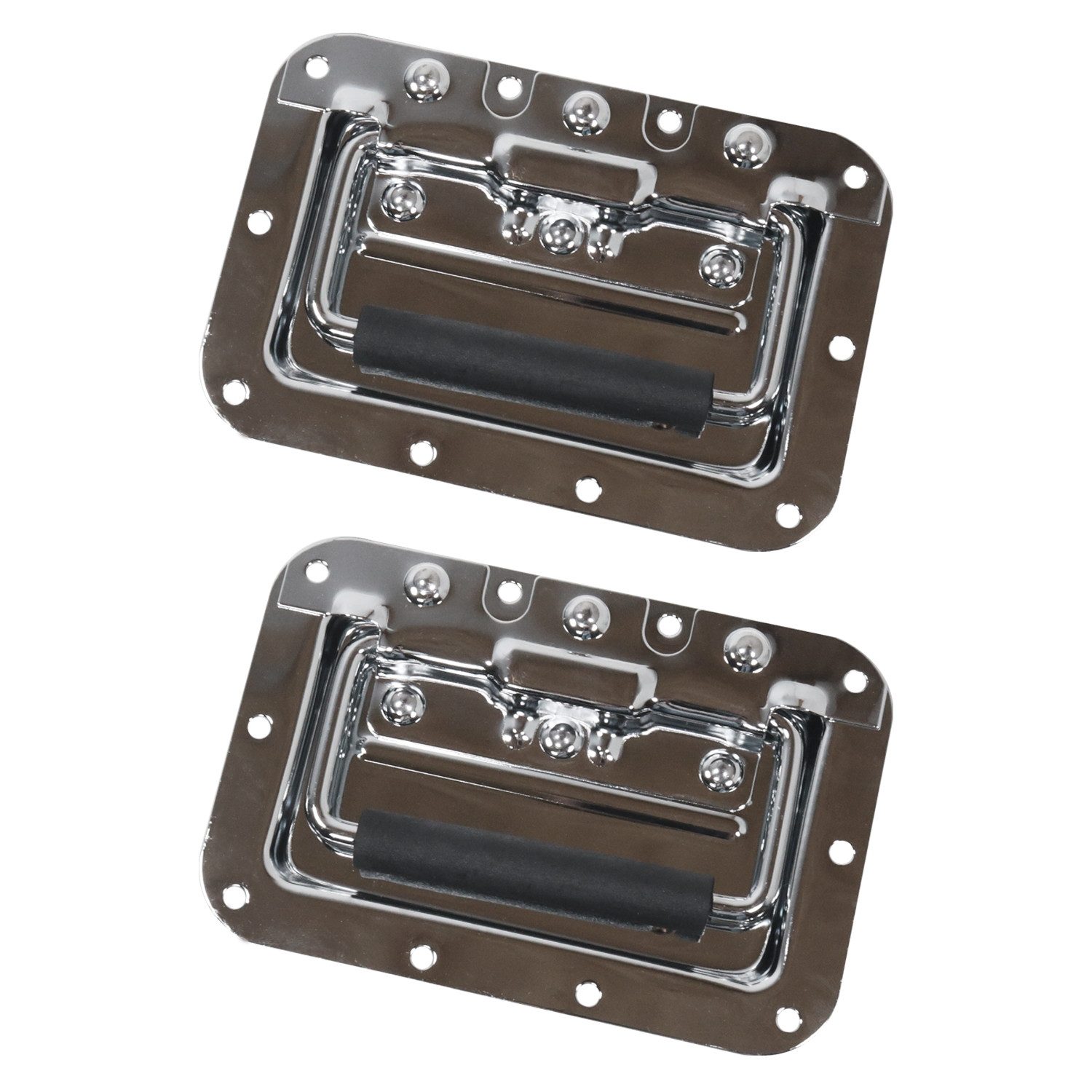 HMF Möbelgriff Klappgriff mit Einbauschale, gefedert (2 Stück, Set), Tragegriff für Toolbox, 16 x 10,7 cm, Silber