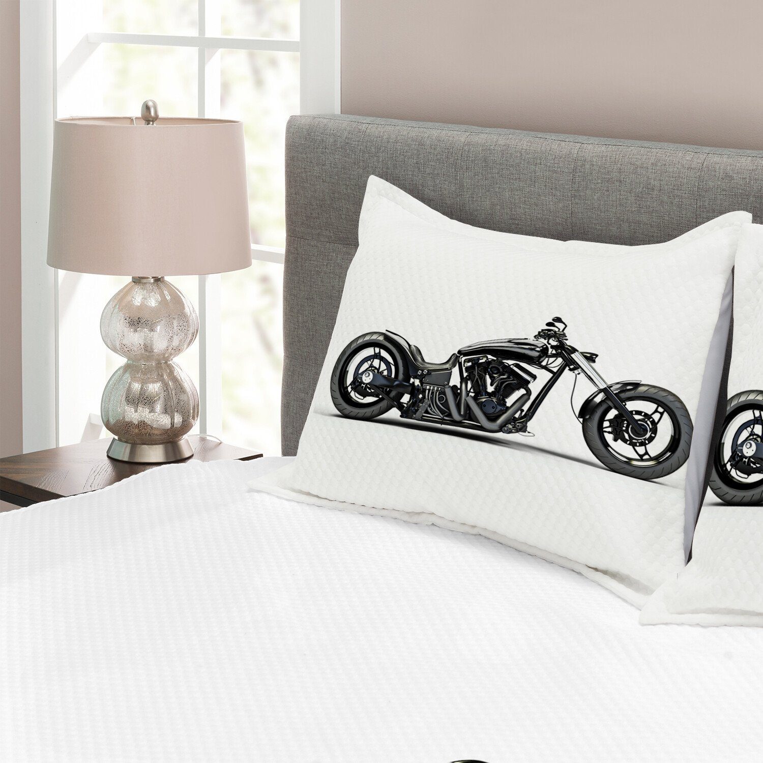 Motorrad Schwarzgrau Set Kissenbezügen benutzerdefinierte Abakuhaus, mit Waschbar, Tagesdecke