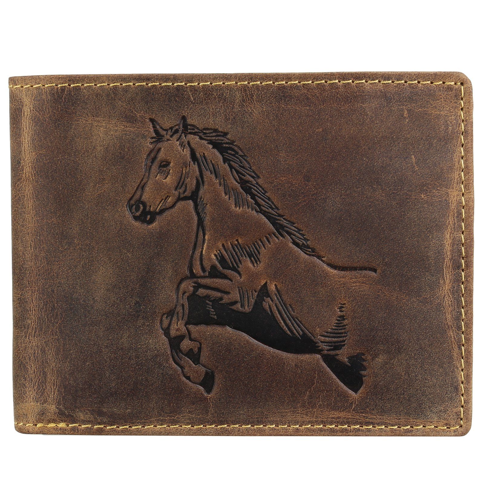 Greenburry Geldbörse Portmonee Pferd Geldbörse 1705-25-Horse, Vintage Pferd Geldbeutel Fotofach, Motiv Leder