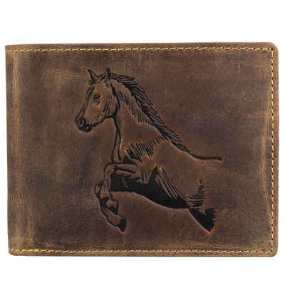 Greenburry Geldbörse Vintage Leder Geldbörse Portmonee Geldbeutel Pferd 1705-25-Horse, Fotofach, Pferd Motiv