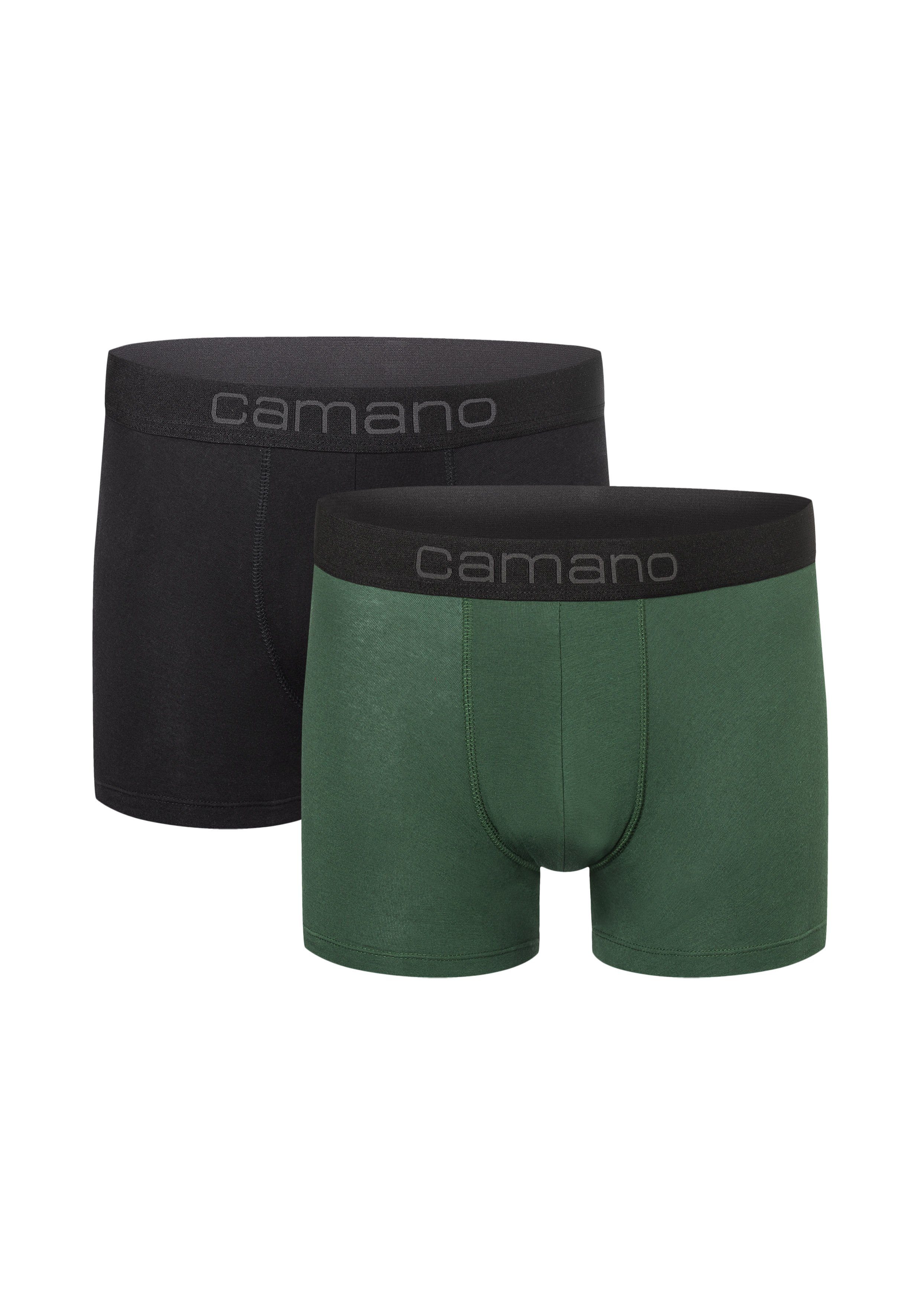 Camano Boxershorts Comfort mit (BCI) grün, Pack Baumwolle 2er schwarz (2-St) nachhaltigerer