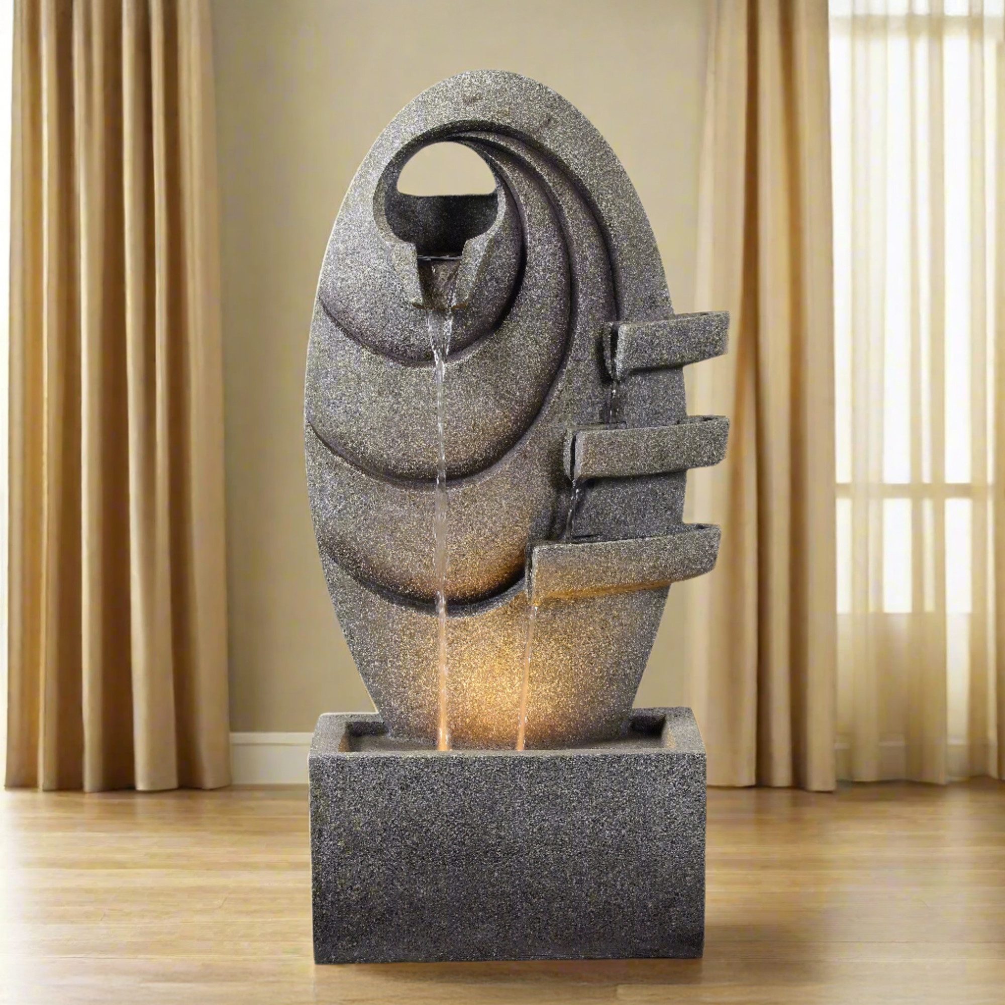 Teamson Home Gartenbrunnen Moderner ovaler Gartenbrunnen mit warmem LED-Licht, Grau