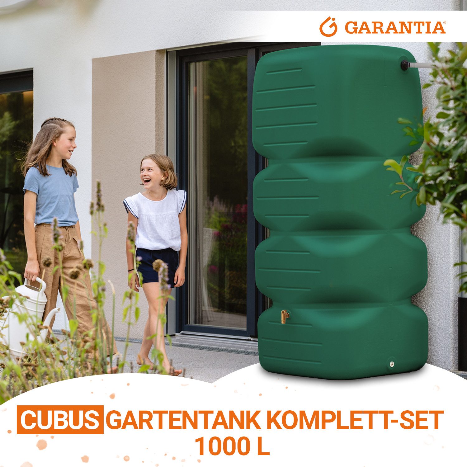GARANTIA Regentonne CUBUS Regentonne Komplett-Set 1000 L, dunkelgrün, 1000 l