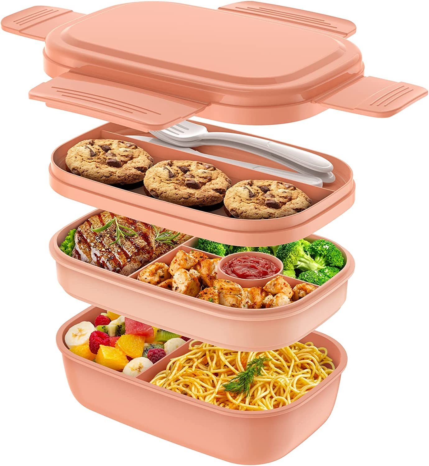 stapelbare für Welikera Lunchbox Lunchbox, Rosa Erwachsene, Bento-Lunchbehälter Bento-Box 3
