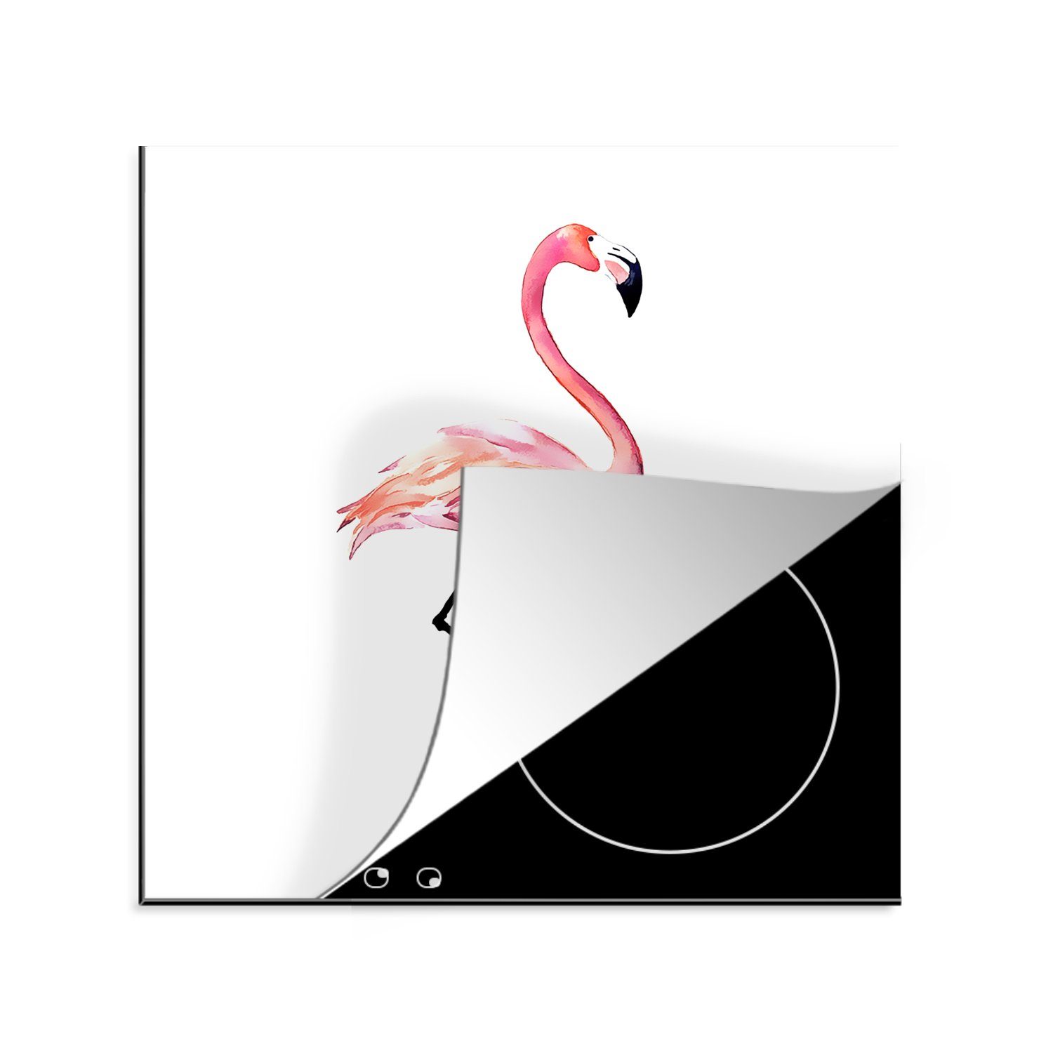 MuchoWow Herdblende-/Abdeckplatte Flamingo - Aquarell - Rosa, Vinyl, (1 tlg), 78x78 cm, Ceranfeldabdeckung, Arbeitsplatte für küche