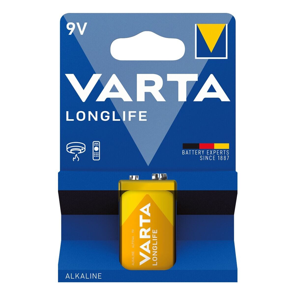 VARTA LONGLIFE Batterie, (9 V, 1 St), E-Block / 6LP3146, 9 V, Alkali