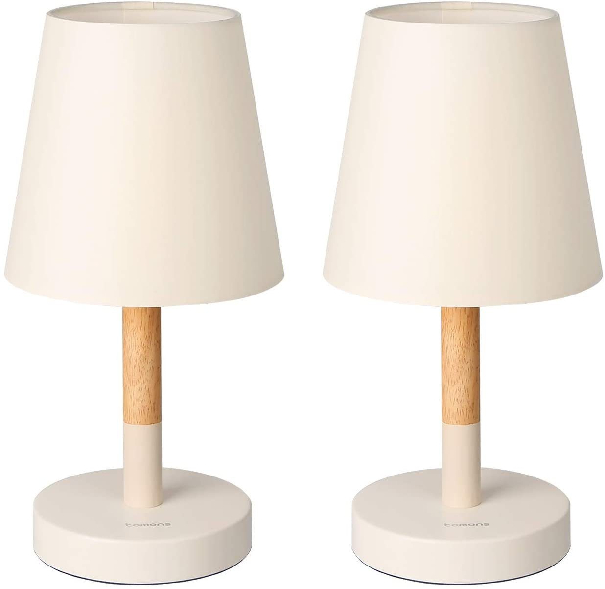 Tomons LED Tischleuchte 2er Set Pack Nachttischlampe, Tischlampe aus Holz, LED fest integriert Beige