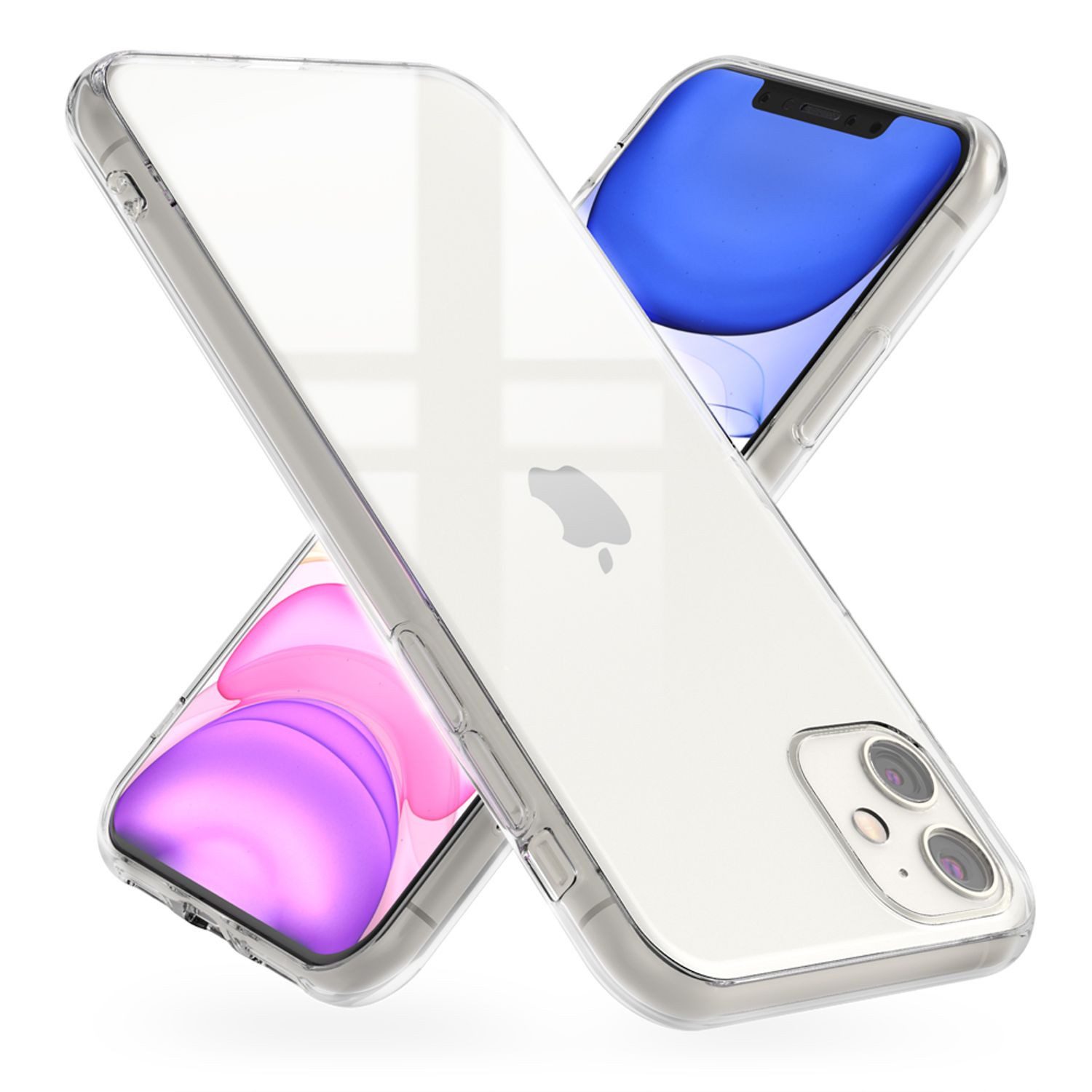 Nalia Smartphone-Hülle Apple iPhone 11 15,5 cm (6,1 Zoll), Klare Hartglas Hülle / Silikon Rahmen / Kratzfest / Cover Transparent