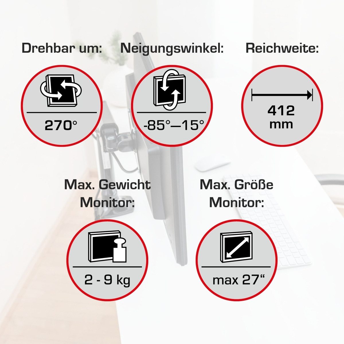 NOVUS Monitor-Halterung Monitorarm schwarz