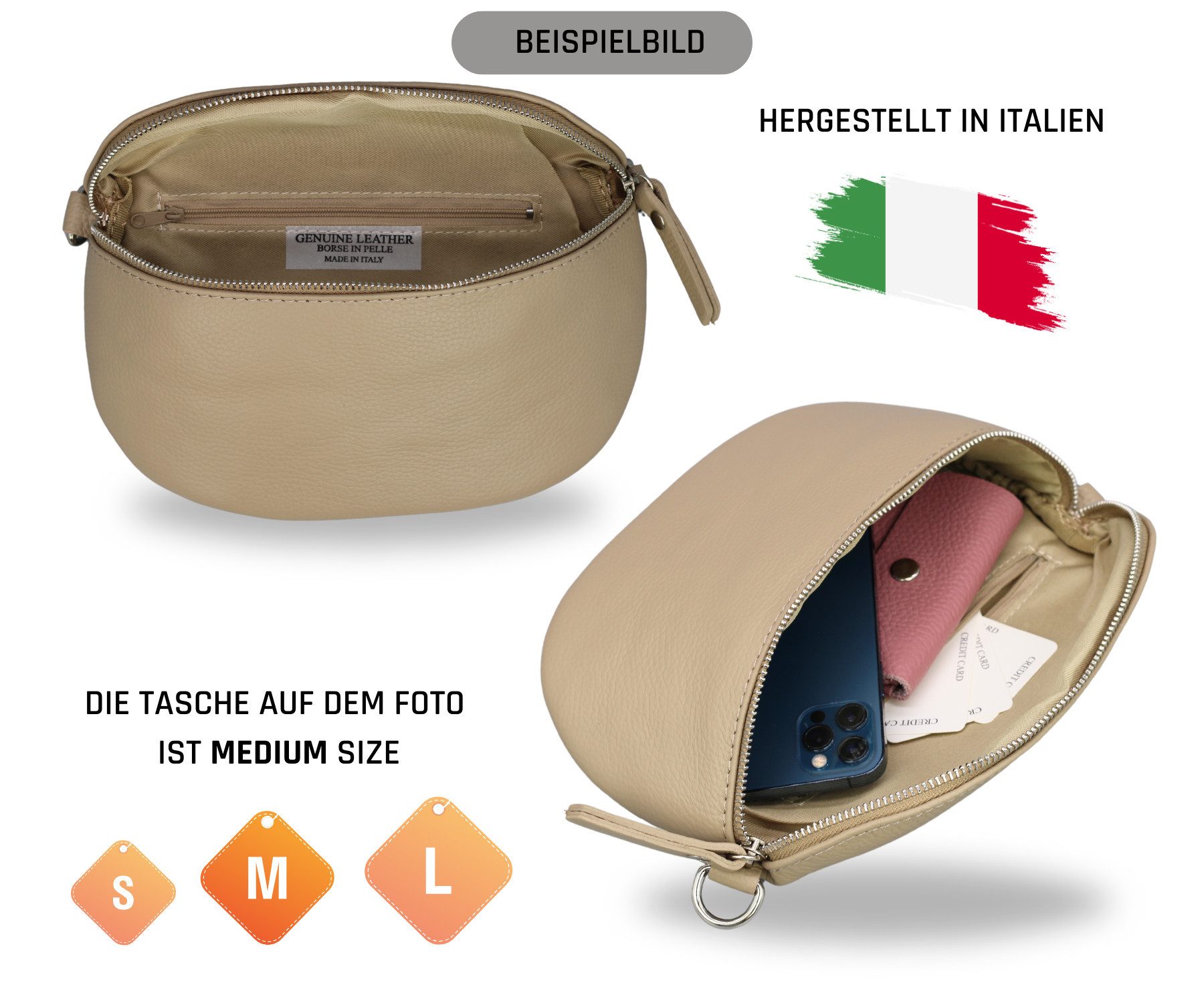 Adel Bags Gürteltasche Bauchtasche Damen Leder, Umhängetasche, Echtes Leder, Jeansblau, hergestellt in Italien, mit 2 Riemen – Bild 5 von 5