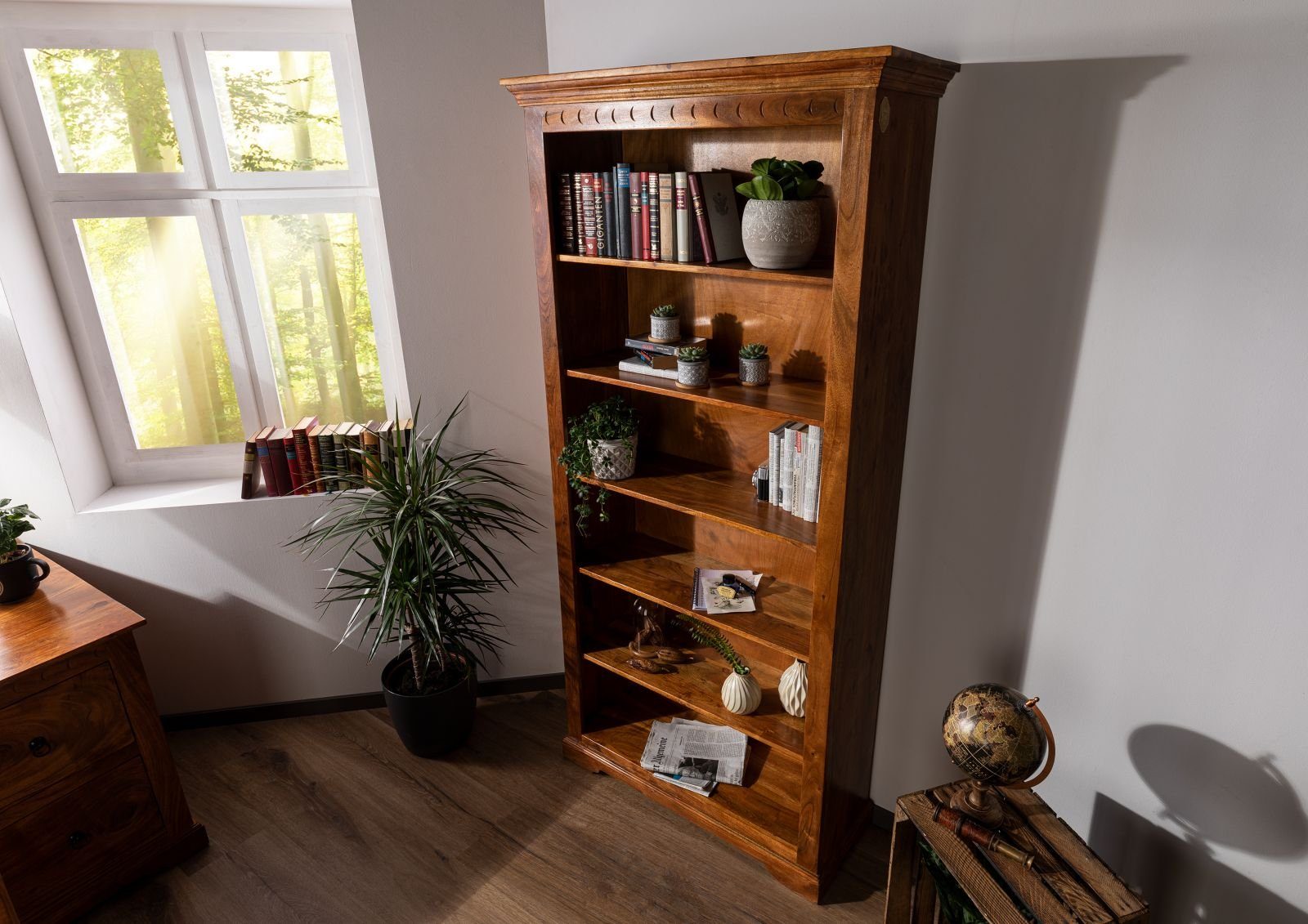 Massivmoebel24 Bücherregal OXFORD, 1-tlg., Regal Akazie 97x35x200 honig  lackiert OXFORD #0421