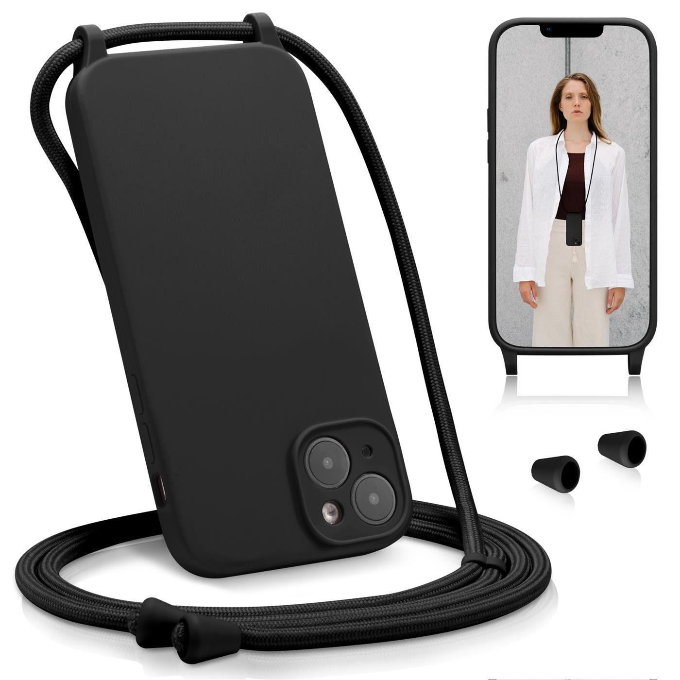 CoolGadget Handyhülle Premium Handyhülle mit verstellbarer Handykette für iPhone 14, Hülle zum Umhängen Kette inkl. 2x Displayschutzfolie aus Glas