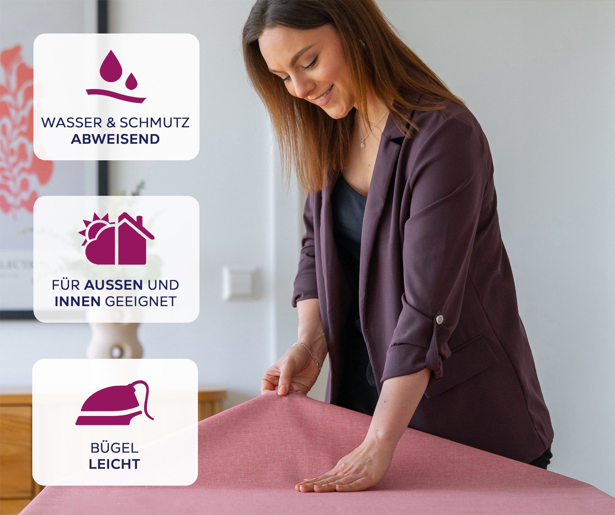 Beautex Tischdecke Fleckenabweisende bügelfreie Tischdecke mit Lotuseffekt, Leinenoptik (1-tlg) – Bild 3 von 5