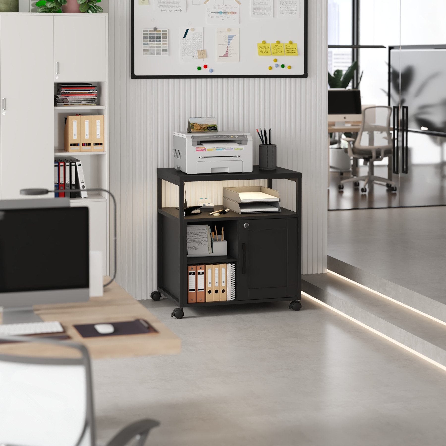 FUFU&GAGA Aktenschrank Druckerschrank mit LED-Lichtleistee, Schwarz, MDF, 6 günstig online kaufen