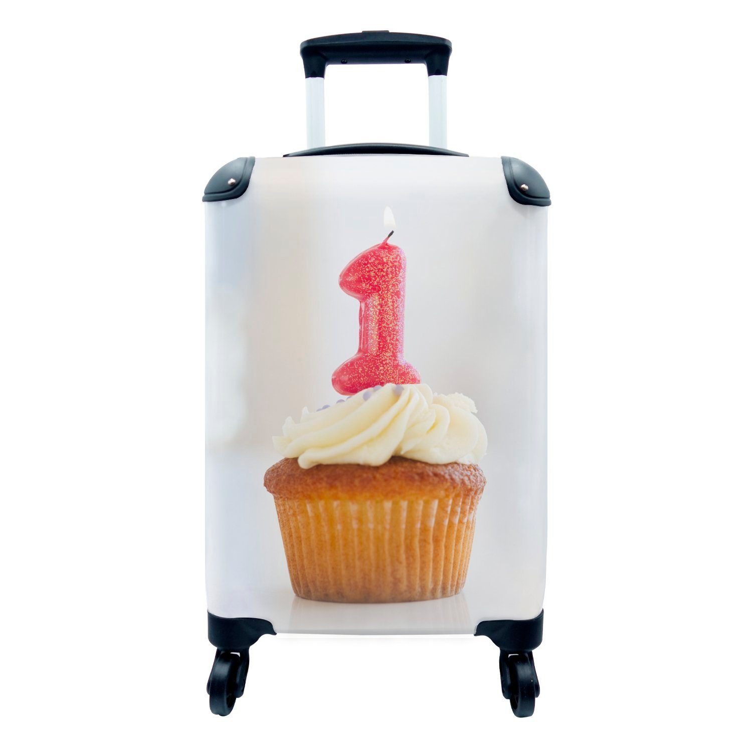 MuchoWow Handgepäckkoffer Kerze in Form einer 1 auf einem Cupcake, 4 Rollen, Reisetasche mit rollen, Handgepäck für Ferien, Trolley, Reisekoffer