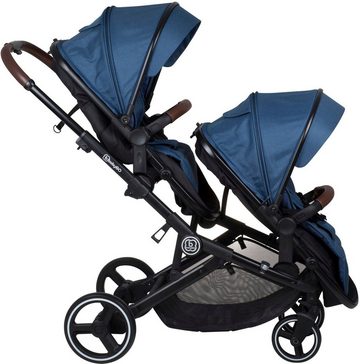 BabyGo Zwillings-Kombikinderwagen Twinner Set, blau, inkl. Wickeltasche und Regenschutz