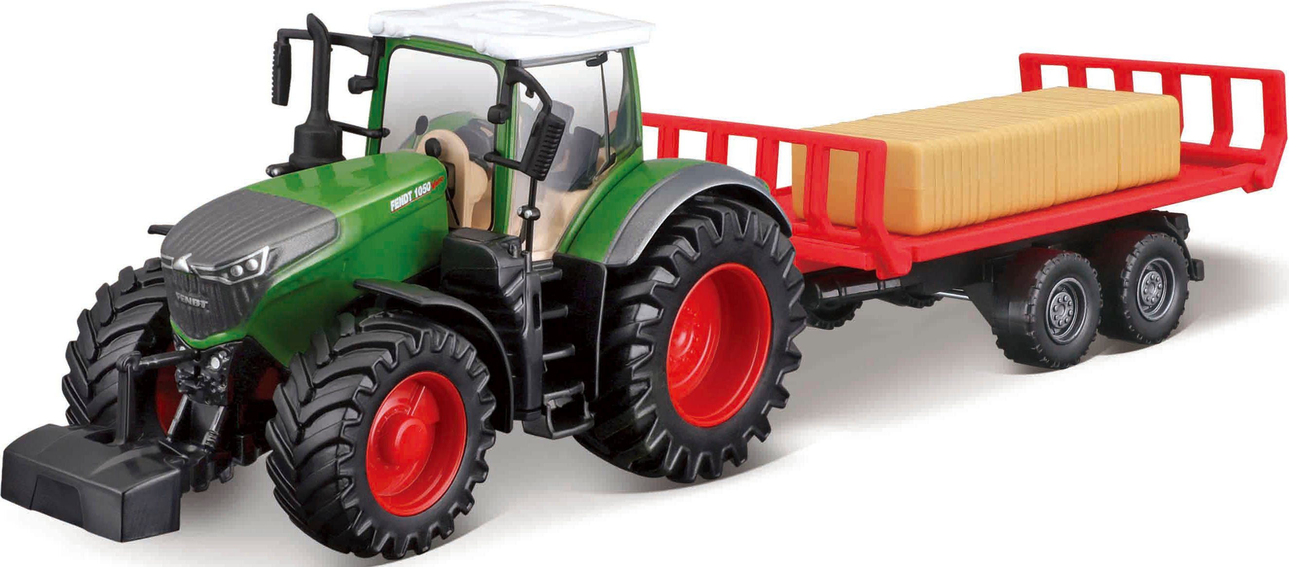 Bburago Spielzeug-Traktor Farmland, FENDT Vario 1050 mit Heuballen-Transporter