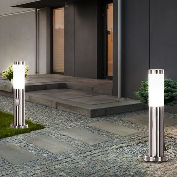 etc-shop LED Außen-Stehlampe, Leuchtmittel inklusive, Warmweiß, 2er Set LED Außen Lampen Steh Beleuchtung Edelstahl Bewegungsmelder