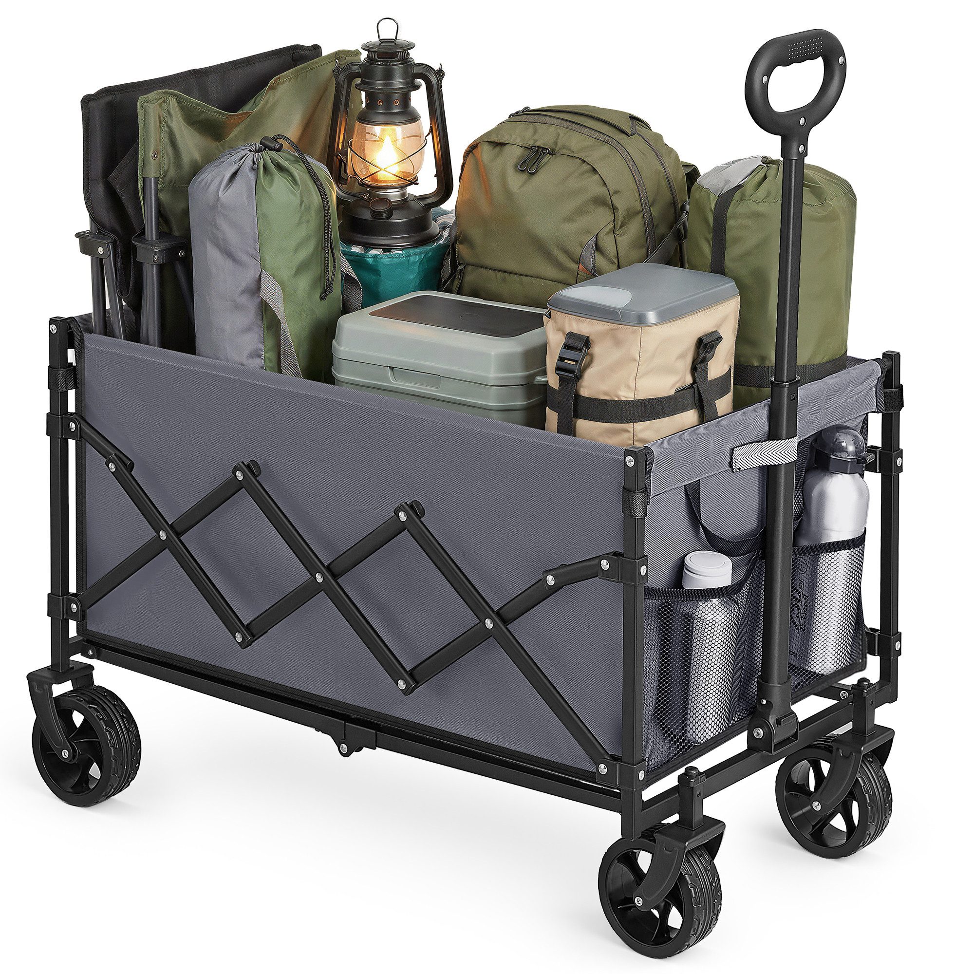SONGMICS Handwagen altbarer Handwagen/Bollerwagen, Gartenwagen mit Griff, 4 verstärkte Rollen, davon 2 Universalräder, bis 150/180 kg belastbar