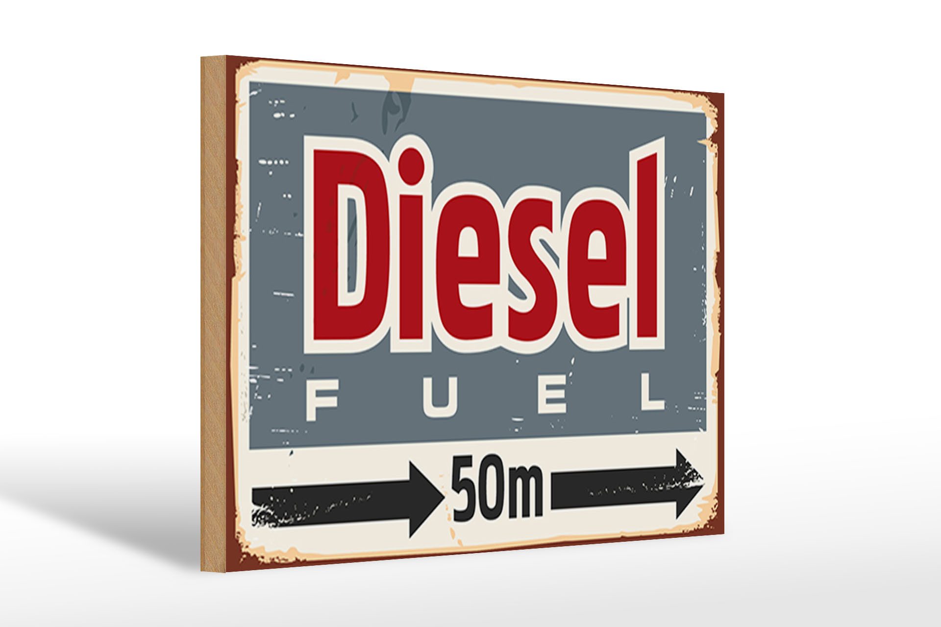 Femer GmbH Holzbild Retro 30x20cm Diesel fuel 50, Auto Motorrad Werkstatt Garage, Nostalgie Retro Altes (1 St), Glatte Holzfaserplatte (MDF), vorn beschichtet