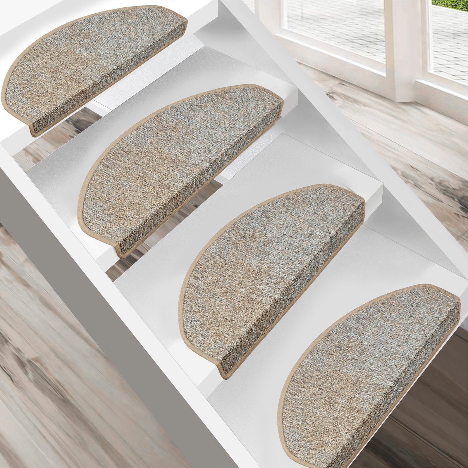 Karat Stufenmatte Bel Air, Treppenmatte, viele Farben & 2 Größen, Halbrund, Höhe: 5.5 mm, Strapazierfähiger Flor