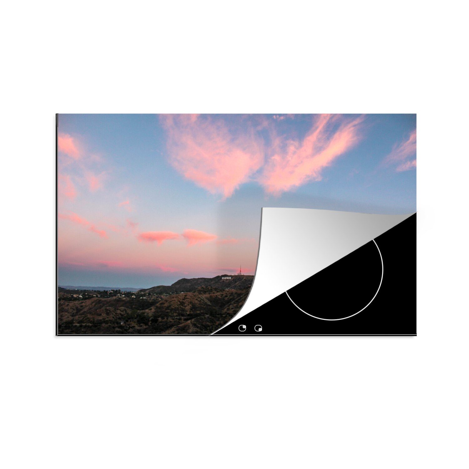 MuchoWow Herdblende-/Abdeckplatte Rosa Wolken über den Hollywood Hills, Vinyl, (1 tlg), 81x52 cm, Induktionskochfeld Schutz für die küche, Ceranfeldabdeckung