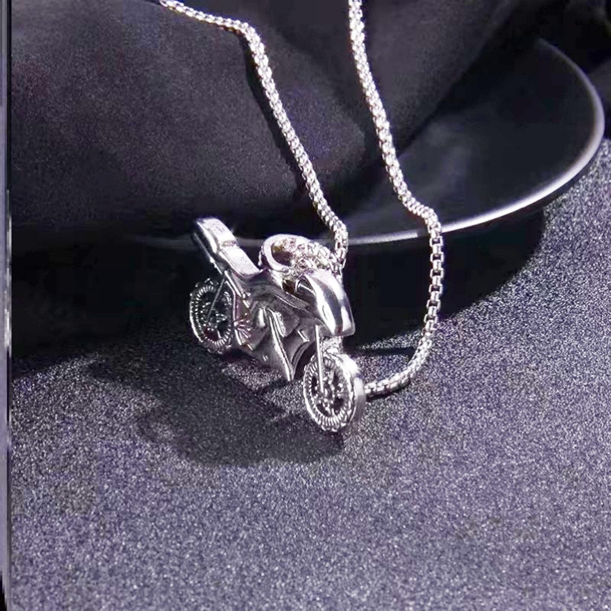 KARMA Kette mit Anhänger Motorrad für Herren Edelstahl Silber Schmuck 70cm günstig online kaufen