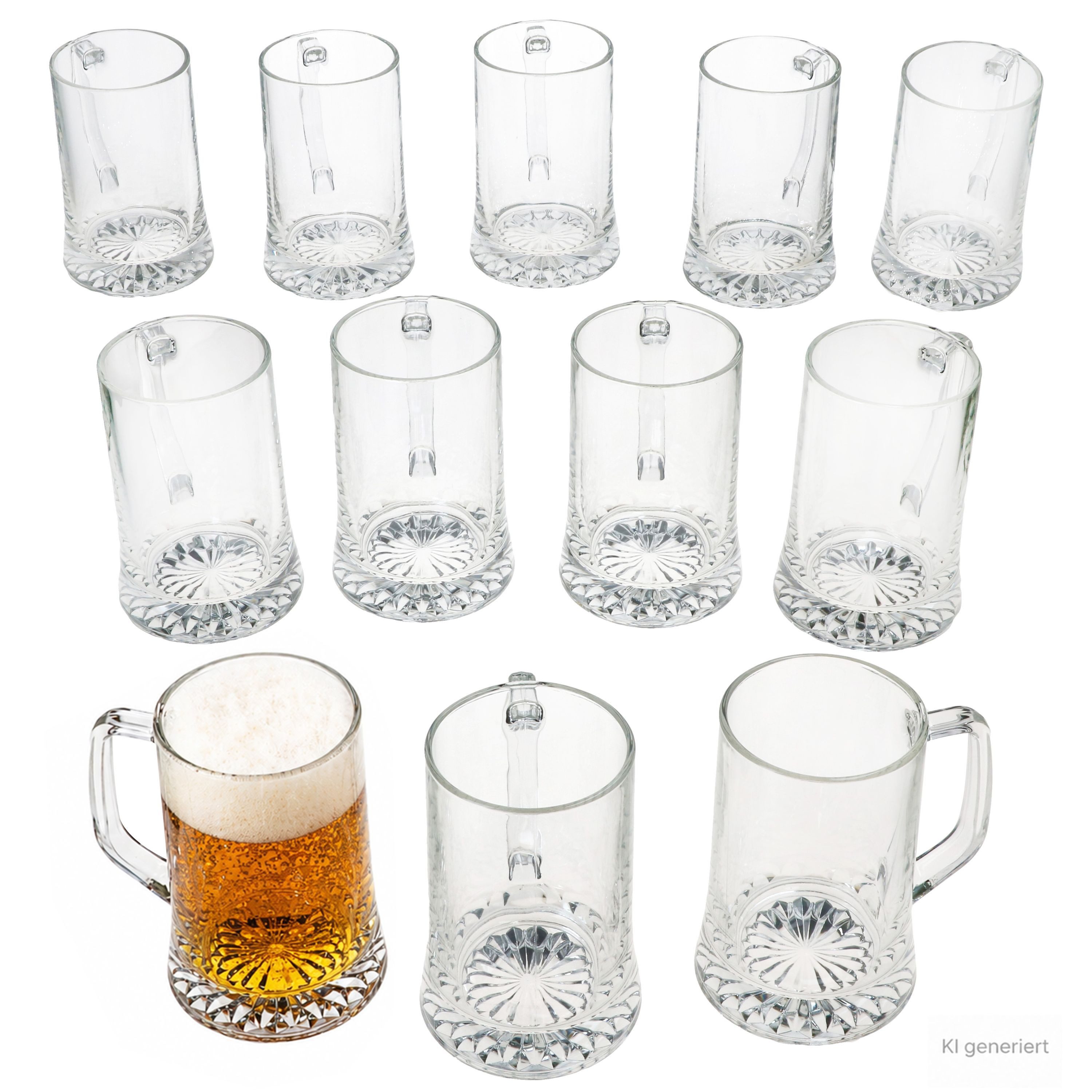 MamboCat Bierglas 12x Akki Bierkrug 0,5L mit Sternboden & Henkel Bierseidel 500ml Glas, Glas