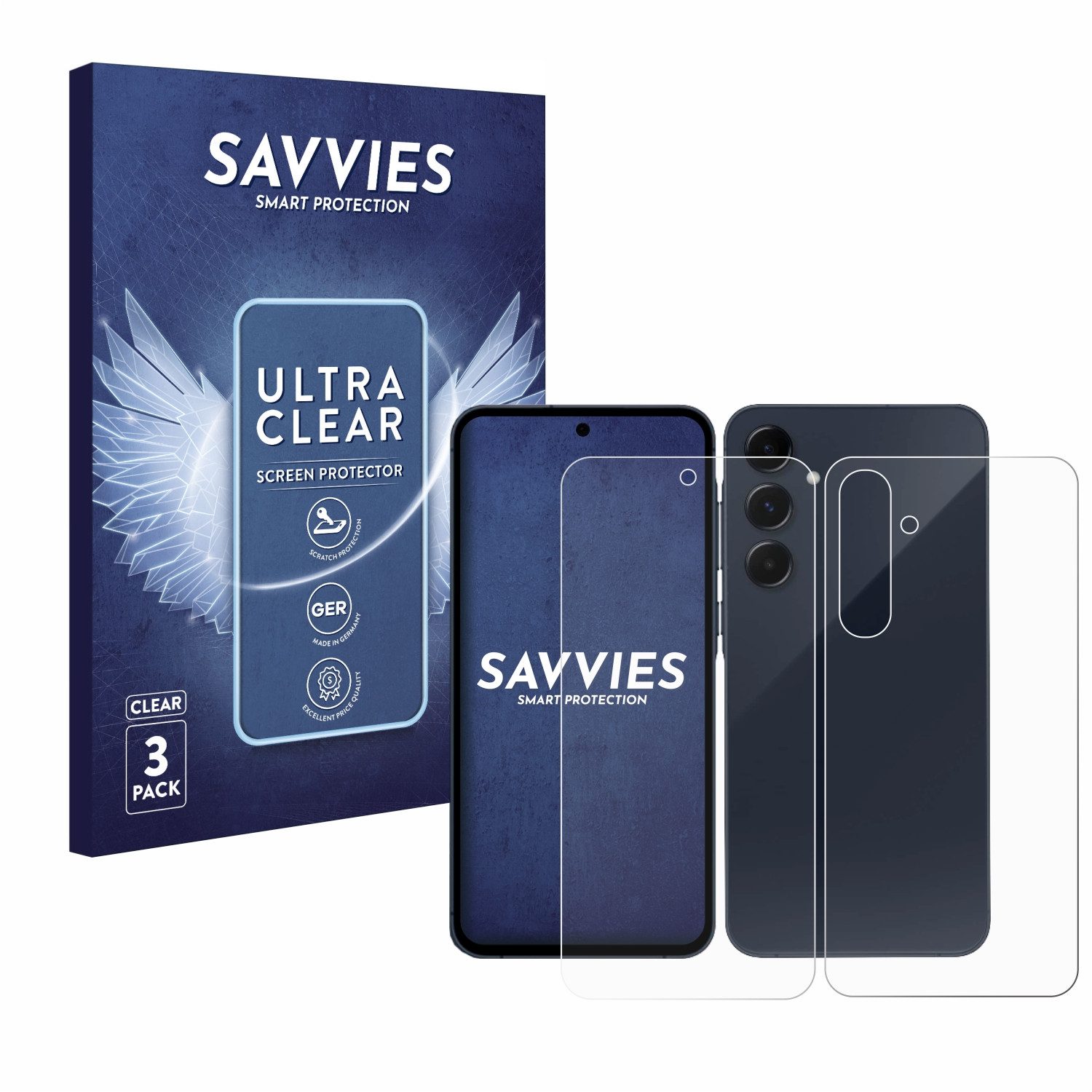 Savvies Displayschutzfolie Schutzfolie für Samsung Galaxy A55 5G (Display+Rückseite), 6 Stück, Displayschutz Schutz Folie Klar Transparent