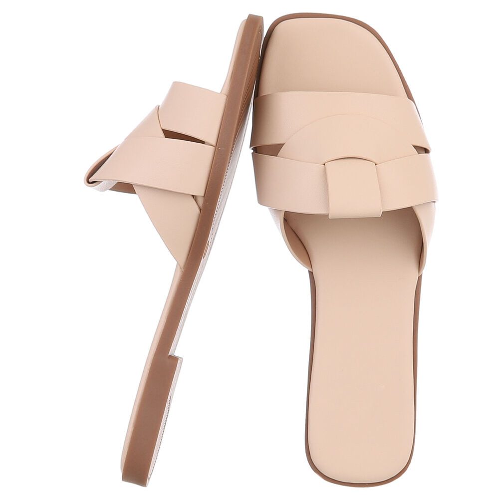 Ital-Design Stylische Slide-Sandalen mit Kreuzband für Damen Pantolette (91117252) Blockabsatz Pantoletten in Beige
