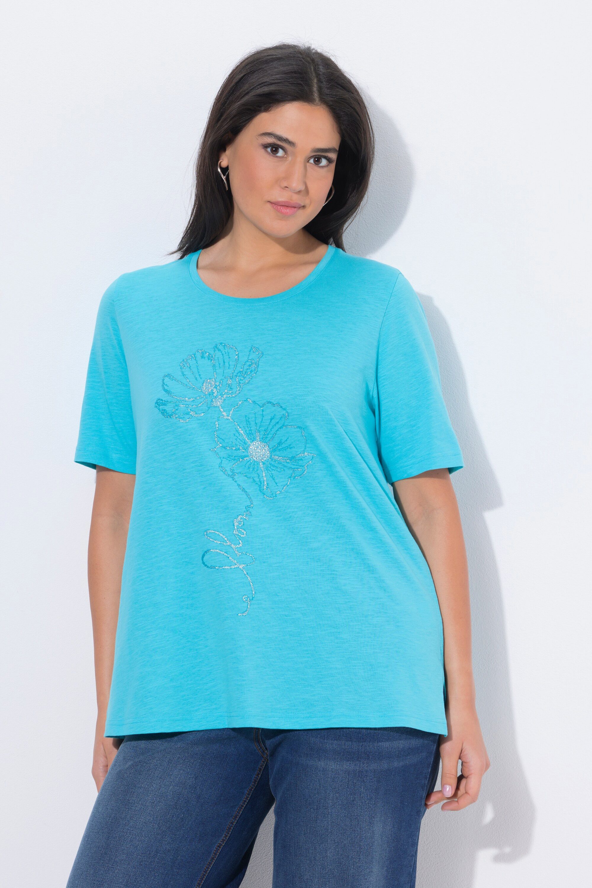 Ulla Popken T-Shirt T-Shirt Blüte Classic Rundhals Halbarm