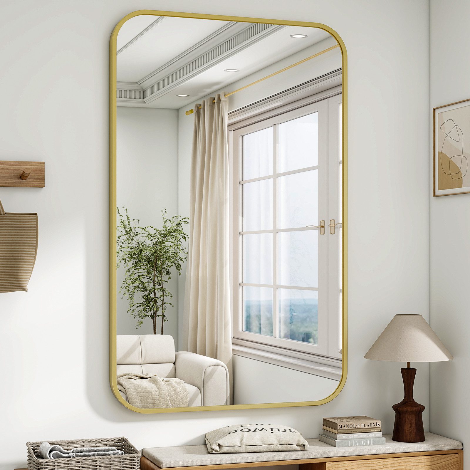 BEAUTYPEAK Wandspiegel Rechteckiger Spiegel mit abgerundeten Ecken günstig online kaufen