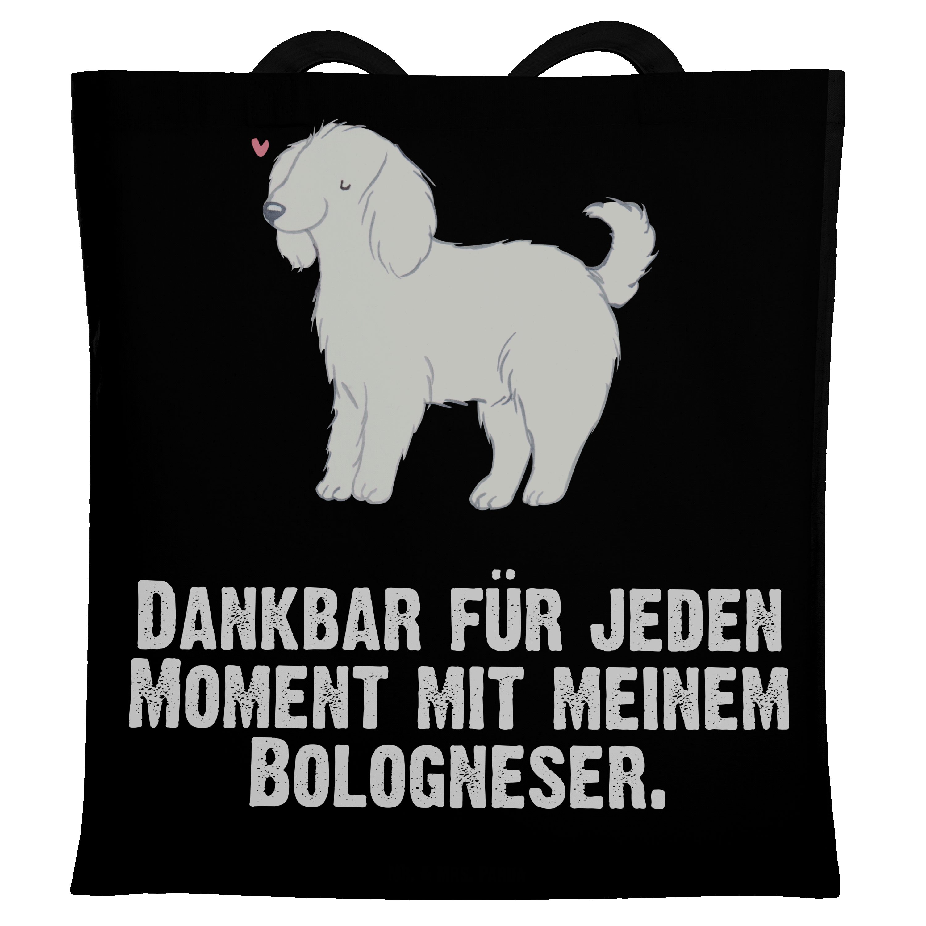 Mr. & Mrs. Panda Tragetasche Bologneser Moment - Schwarz - Geschenk, Jutebeutel, Tierfreund, Hunde (1-tlg) | Canvas-Taschen