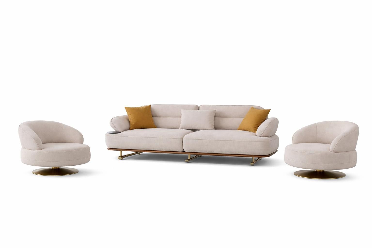 JVmoebel Sofa Wohnzimmer Set Modern Weiß Couch Bergère Designer-Set Minimalismus, 2 Teile
