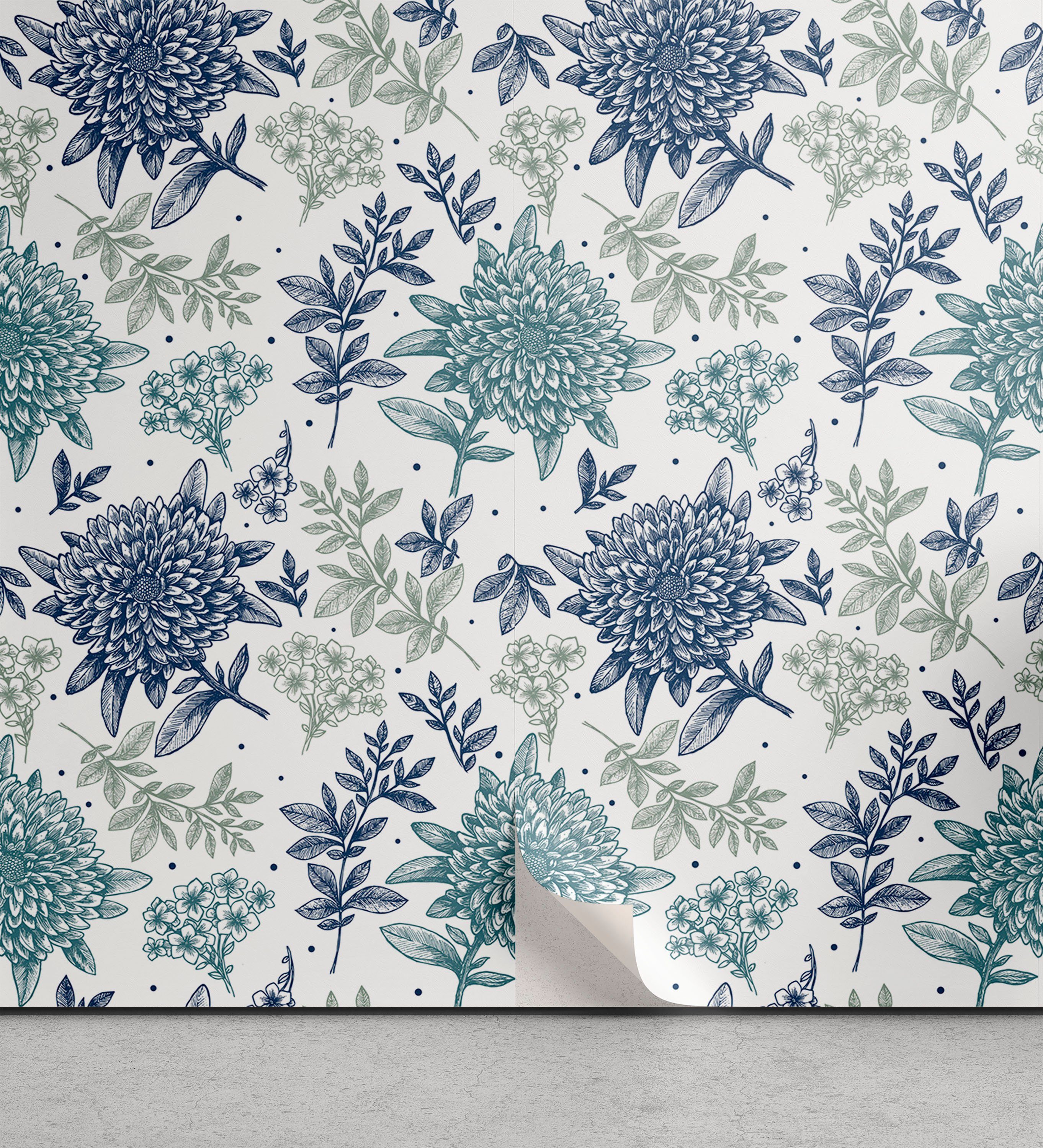 Abakuhaus Vinyltapete selbstklebendes Wohnzimmer Küchenakzent, Blumen Lineare Blumen-Blatt-Punkte