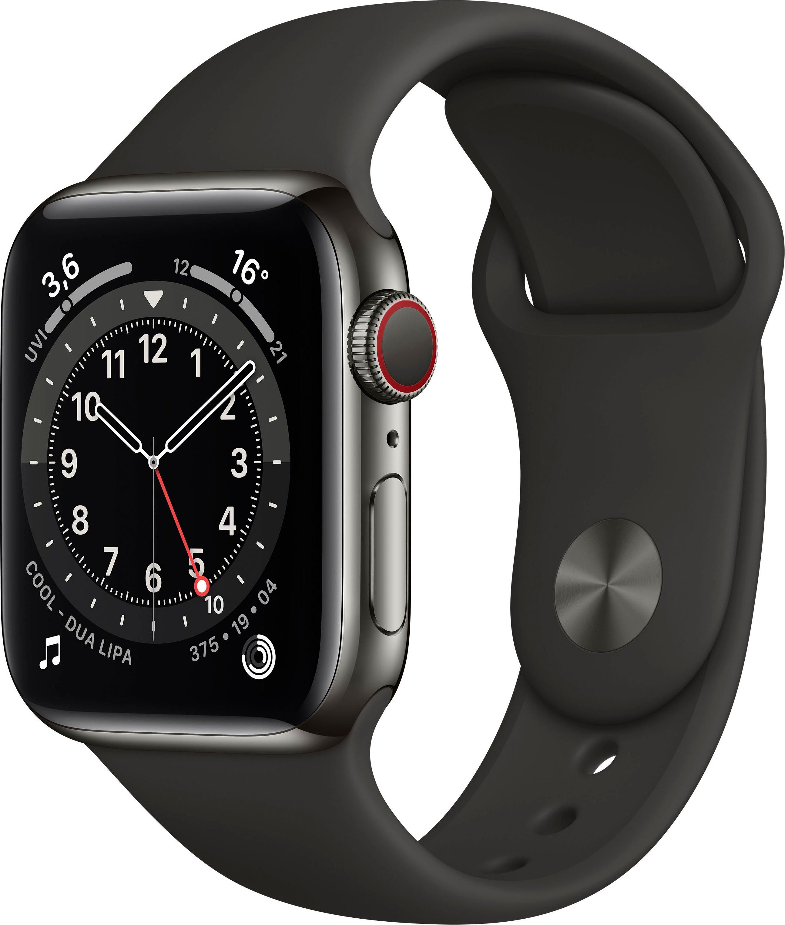 Apple Series 6 GPS + Cellular, Aluminiumgehäuse mit Sportarmband 40mm Watch  (Watch OS), inkl. Ladestation (magnetisches
